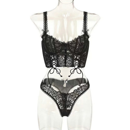 Lingerie See-through Suit Mesh Three-piece