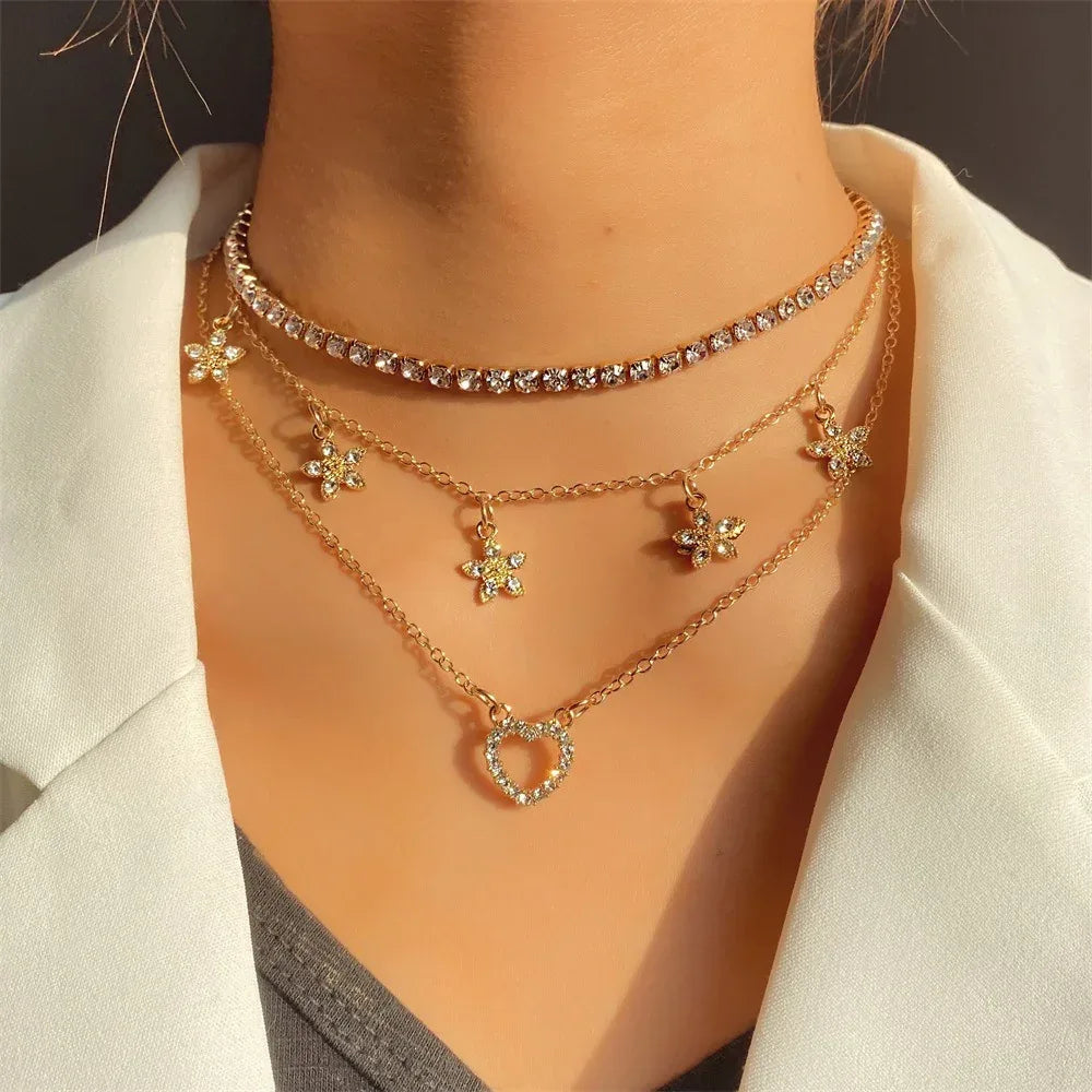 Rhinestone Diamond Multi-layer Necklace - Viexta