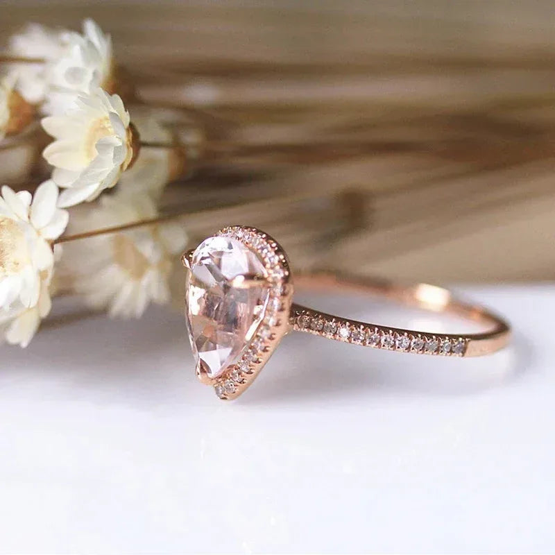 18K Rose Gold Plated Pink Crystal Ring - Viexta
