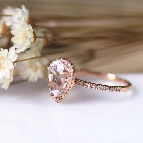 18K Rose Gold Plated Pink Crystal Ring - Viexta