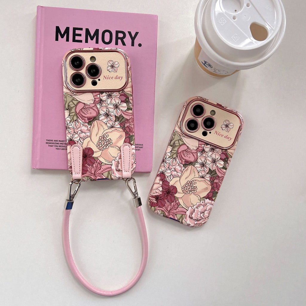 Retro Oil Painting  Flowers Leather iPhone Case