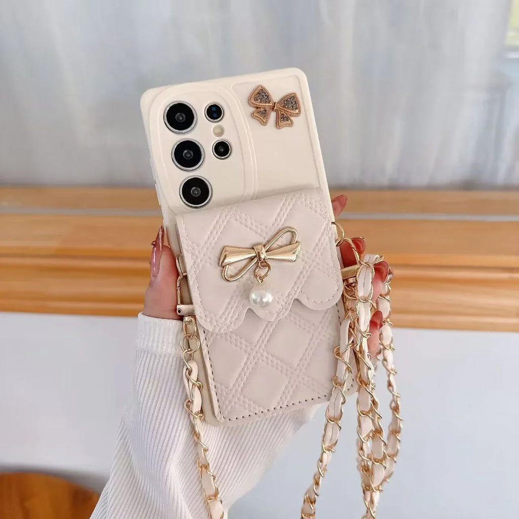 Pearl Butterfly Rhombus Card Holder Samsung Phone Case - Viexta