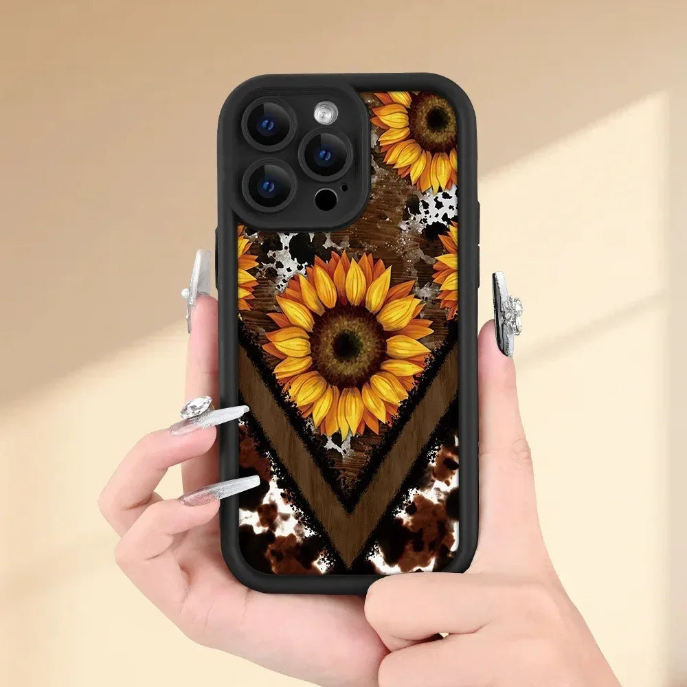 Personalized Leopard Print Sunflower Silicone iPhone Case - Viexta
