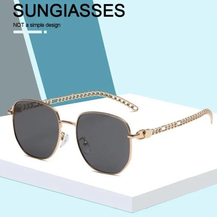 Oval Frame Metal Chain Sunglasses - Viexta