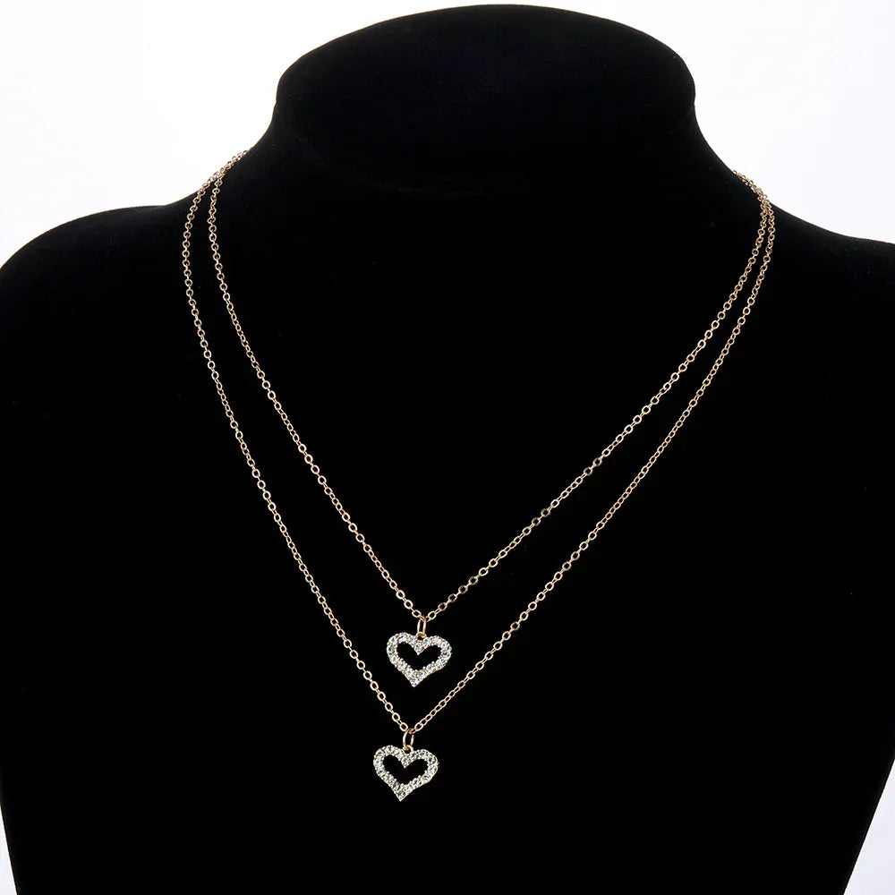 Golden Love Double Pendant Necklace - Viexta