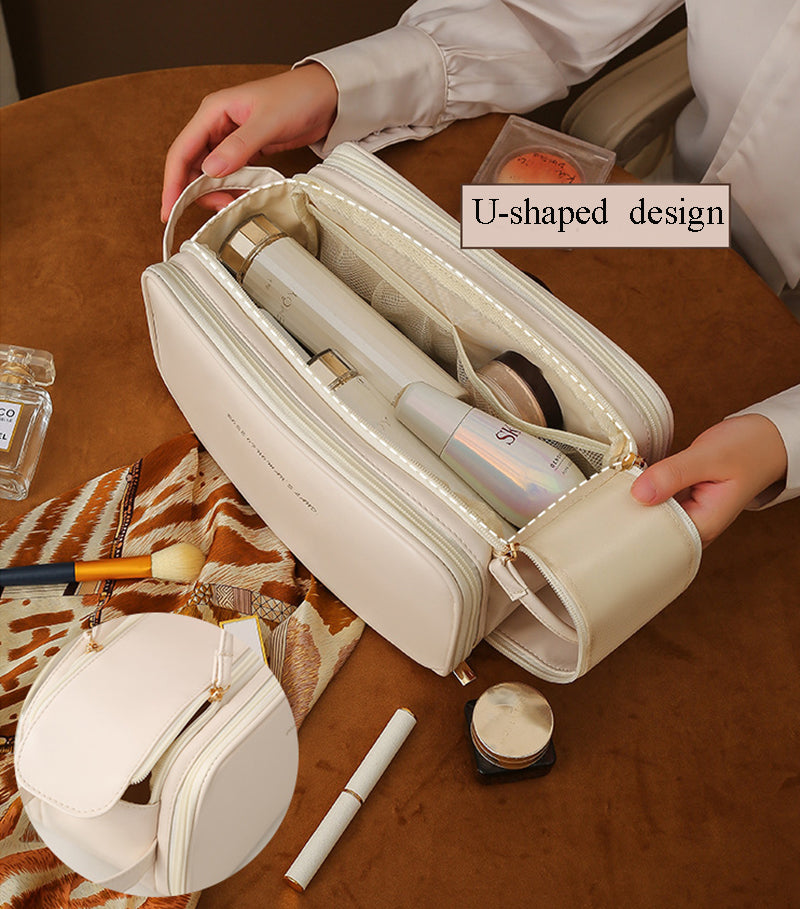 Three-layer Double Zipper U-shaped Cosmetic Bag