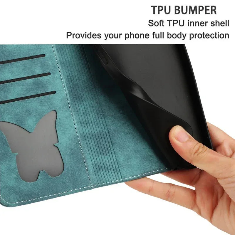 Butterfly Cat Embossed iPhone Leather Case - Viexta