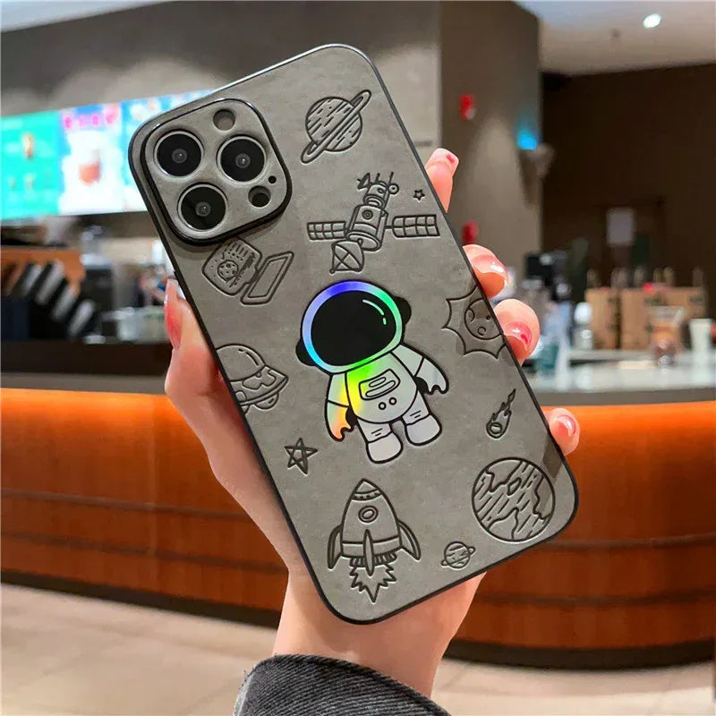 Laser Astronaut Embossed Patch iPhone Case - Viexta