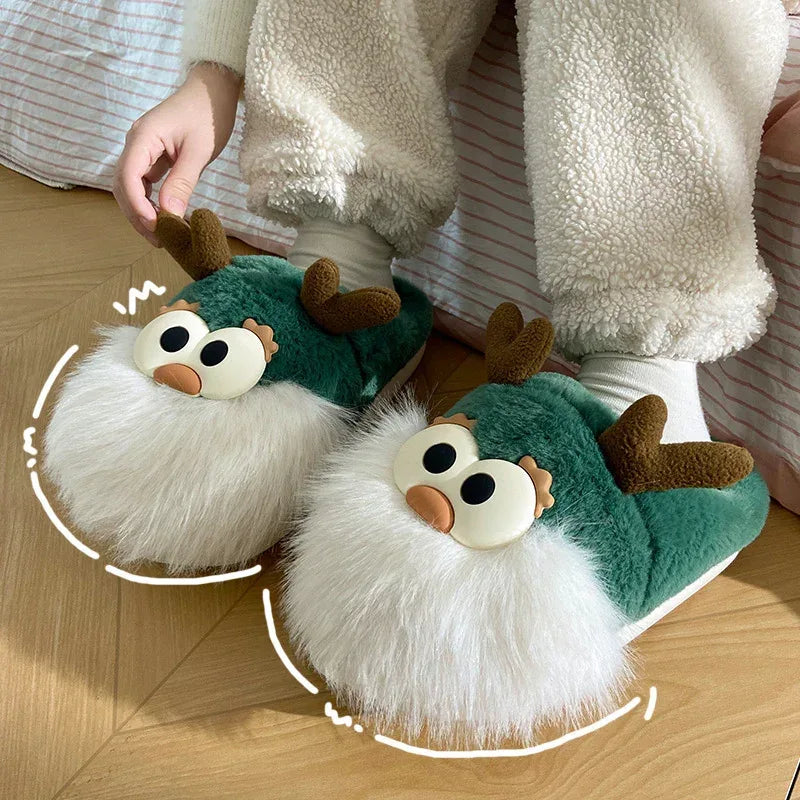 Cute Cartoon Christmas Deer Plush Shoes - Viexta