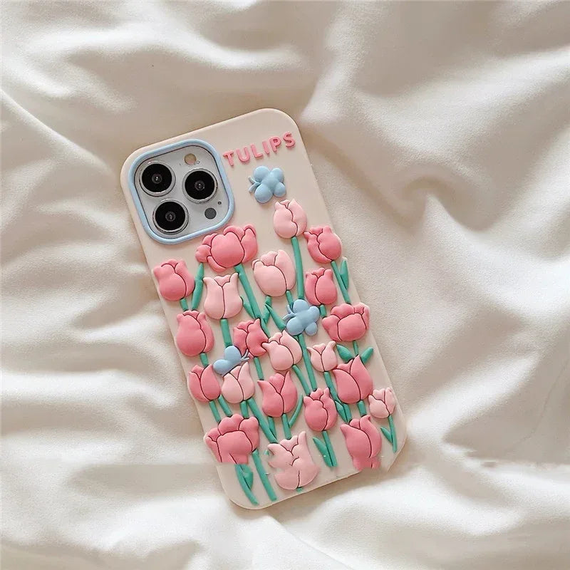 ins-tulip-flower-butterfly-iphone-case - Viexta
