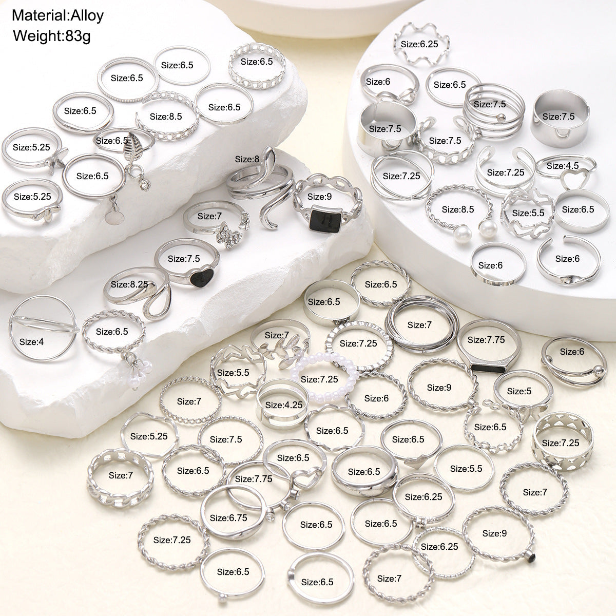 69 pieces Pearl Leaves Hollow Heart-shaped Ring