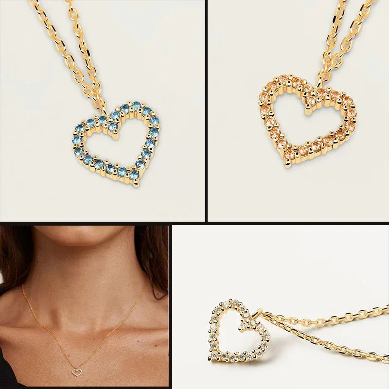 Hollow Heart Pendant Necklace - Viexta