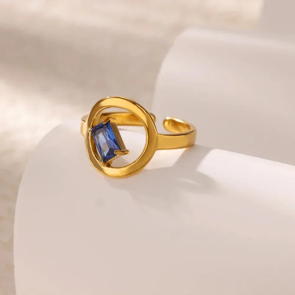 18K Gold Stainless Steel Open-end Zircon Ring - Viexta