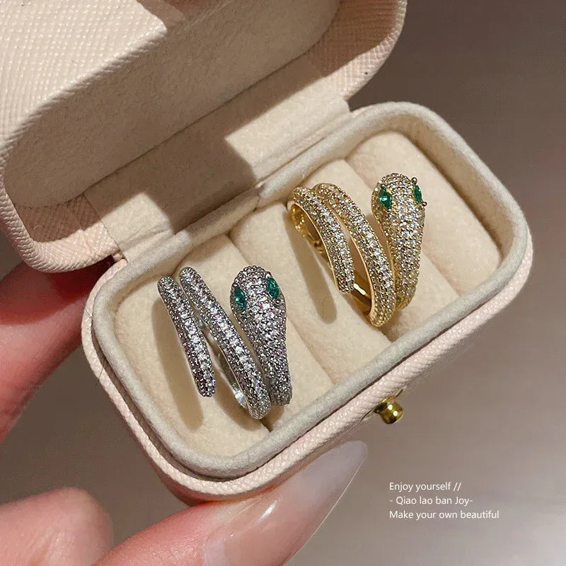Real Gold Zircon Snakes Ring - Viexta