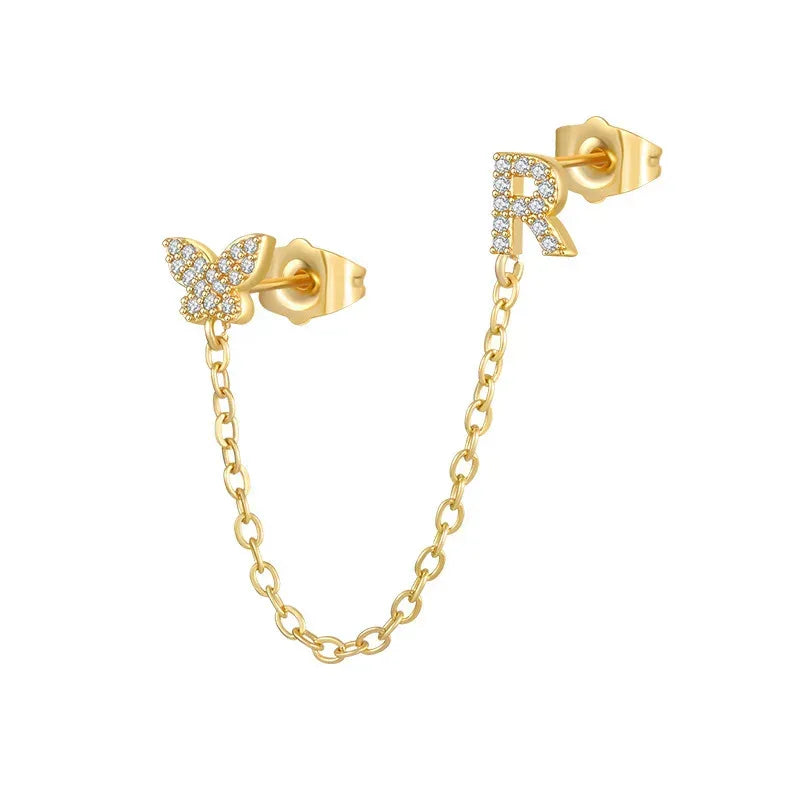 Women's Zircon Butterfly Alphabet One Piece Stud Earrings - Viexta