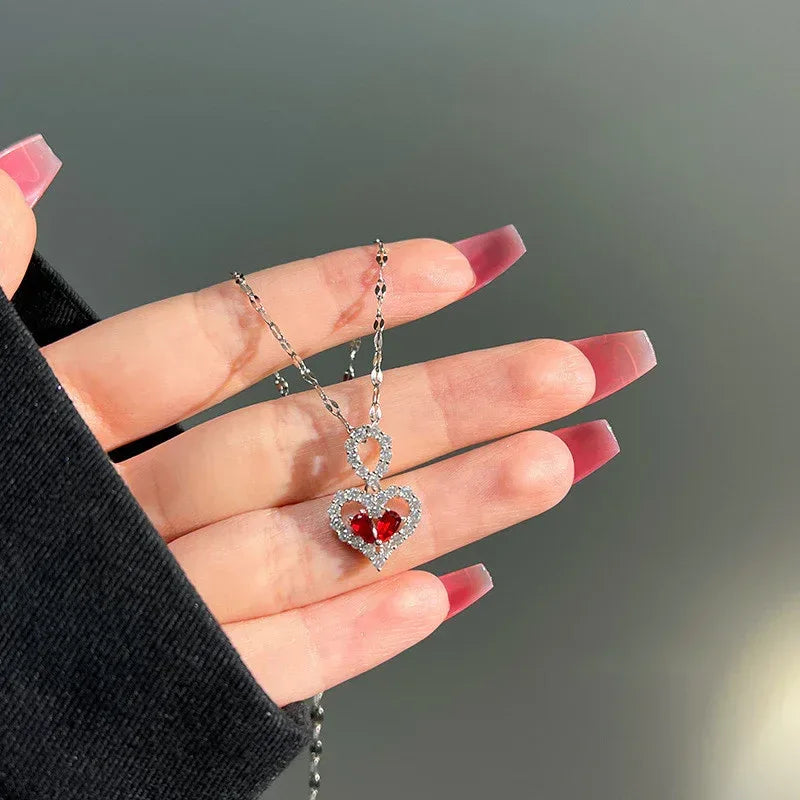 Titanium Steel Ruby Water Drop Necklace - Viexta
