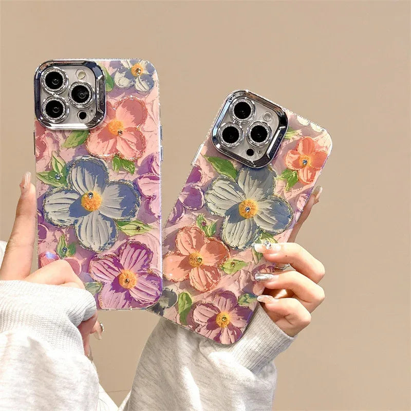 Spot Drill Oil Painting Flowers iPhone Case - Viexta