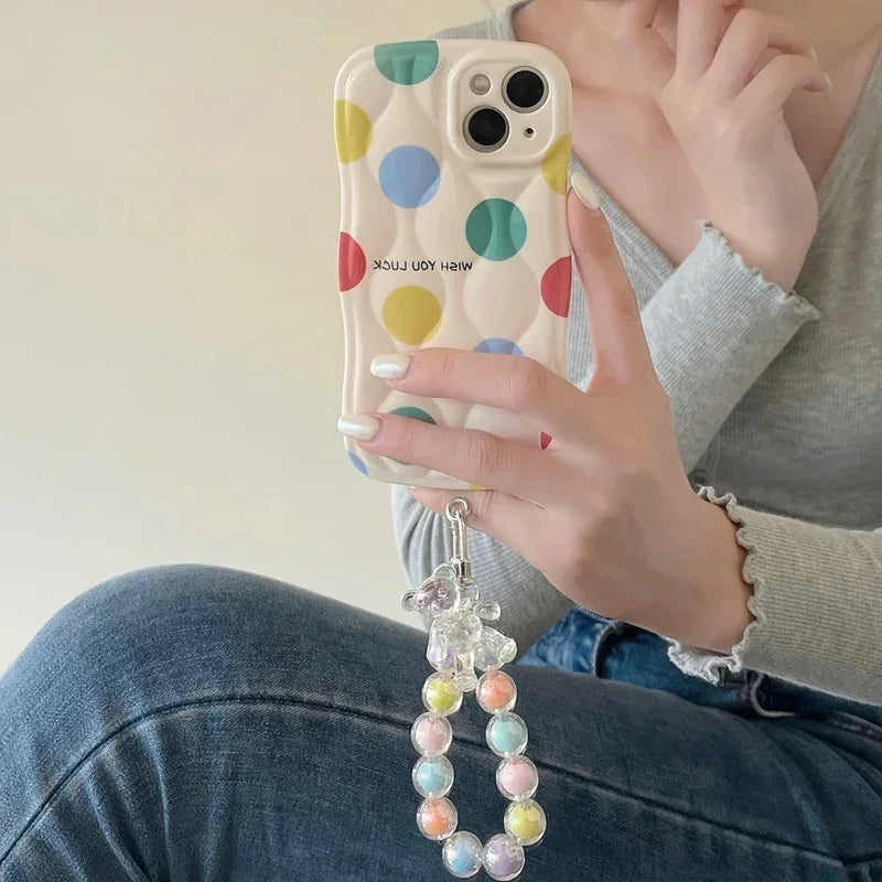 Color Polka Dot Chain Lanyard iPhone Case - Viexta