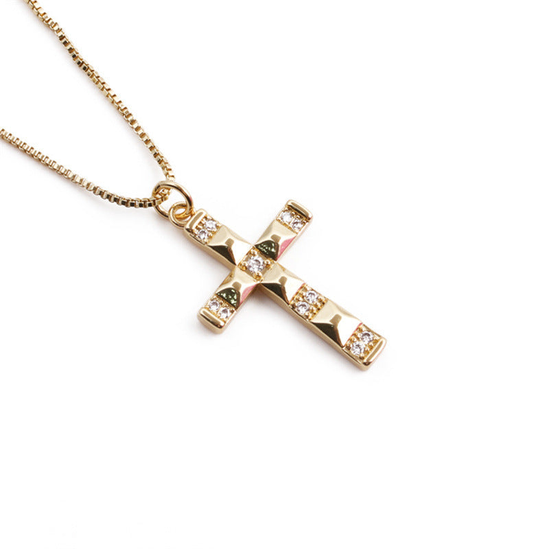 Lady 18K Gold-plated  Zircon Cross Pendant Necklace