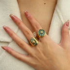 18k Gold Natural Stone Titanium Steel Ring