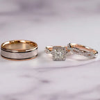 Rose Gold Three-Piece Diamond-Encrusted Zircon Ring Set - Viexta