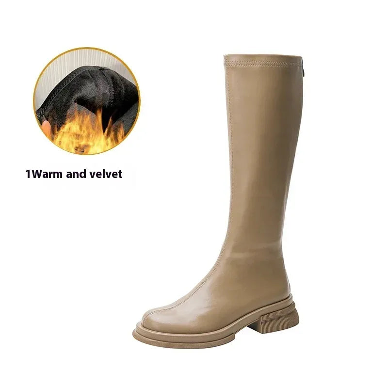 British Round Toe Solid Color Short Boots - Viexta