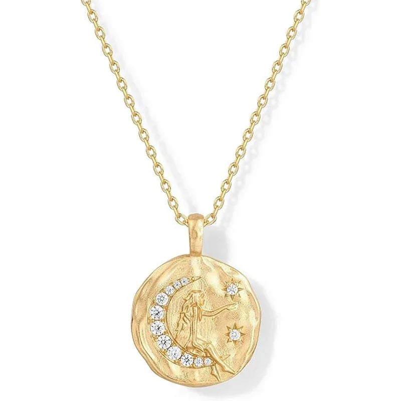 Women's 14K Carved Coin Pendant Necklace - Viexta