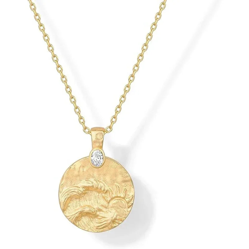 Women's 14K Carved Coin Pendant Necklace - Viexta