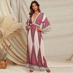 Deep V Neck Indian Print Dress - Viexta