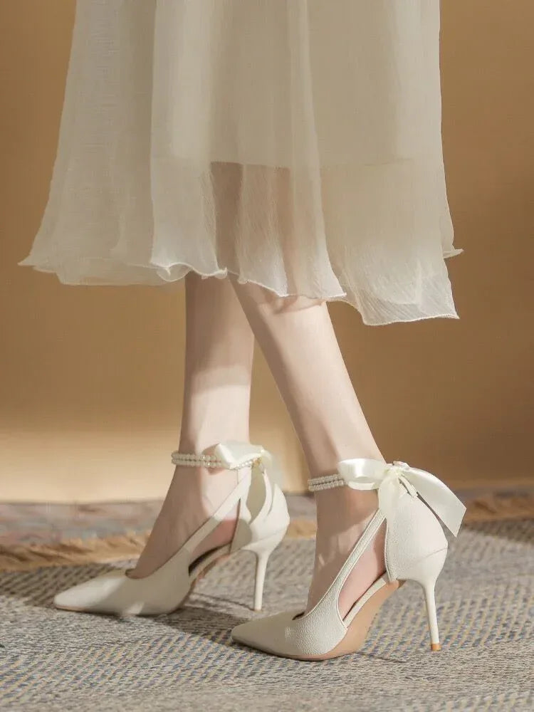 Bow Temperament Bridesmaid Stiletto Heel - Viexta