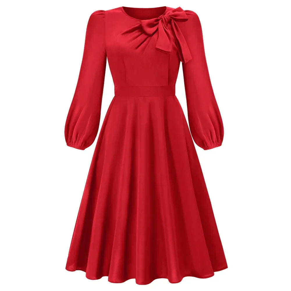 Long Sleeve Bowknot Dress - Viexta