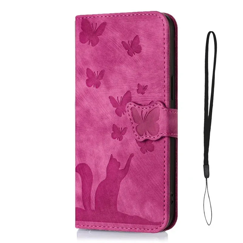 Butterfly Cat Embossed iPhone Leather Case - Viexta