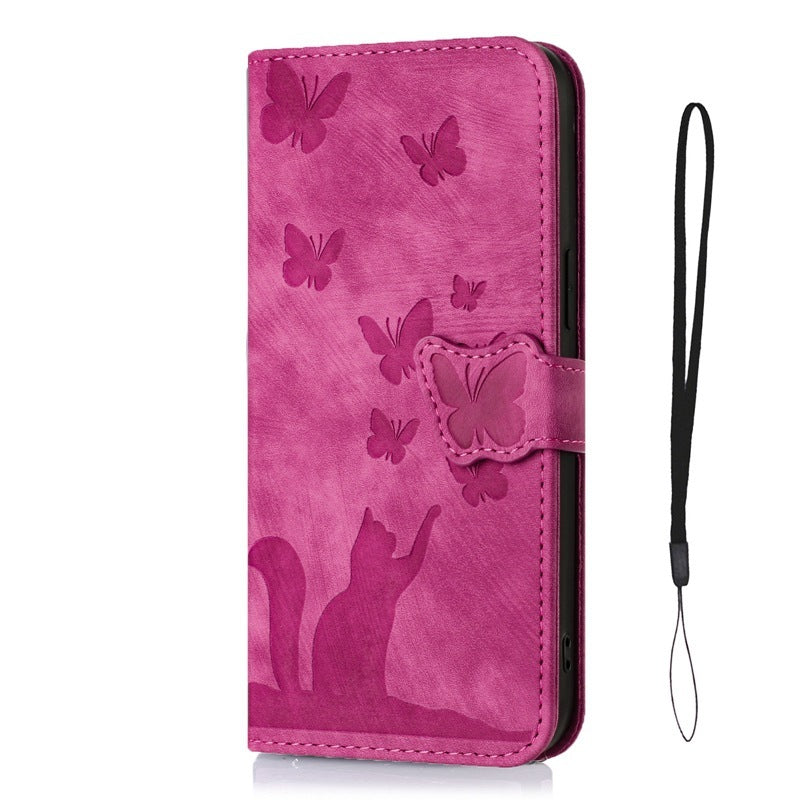 Butterfly Cat Embossed iPhone Leather Case