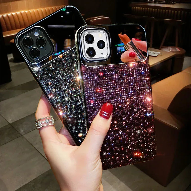Gradient Rhinestone Mirror Phone Case - Viexta