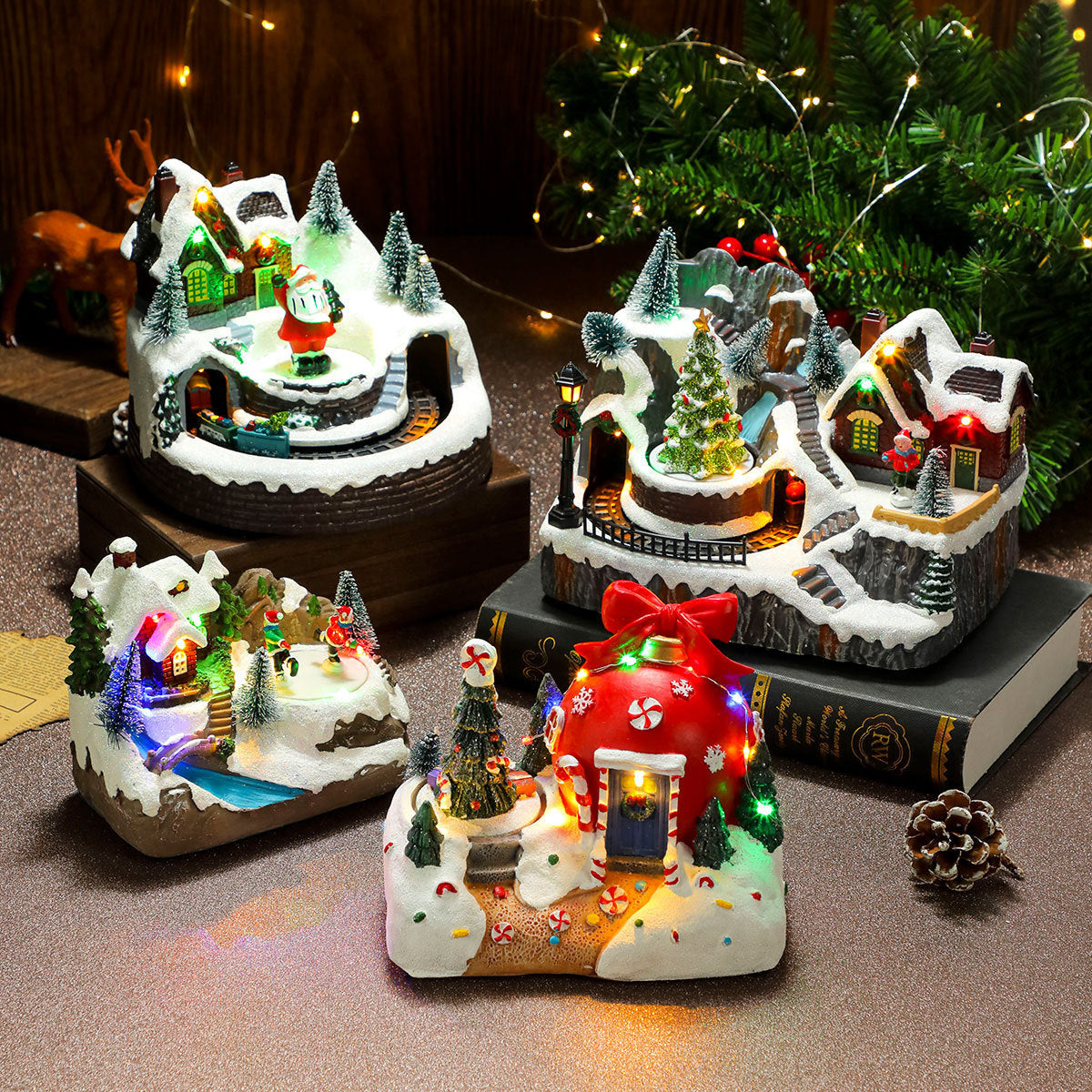 Christmas Rotating Resin Luminous Music Box Ornaments