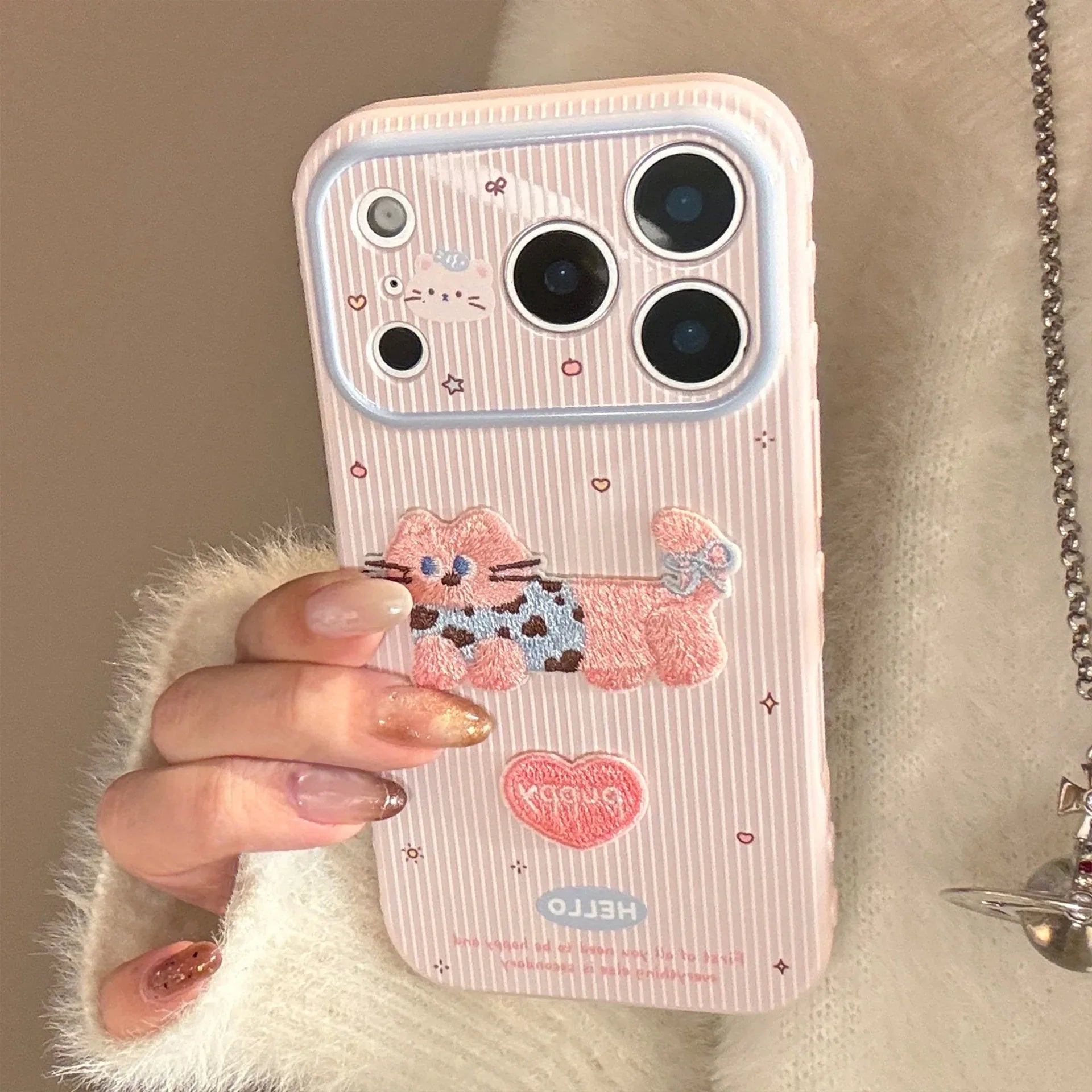Shatter-Resistant Colored Striped Cat iPhone Case