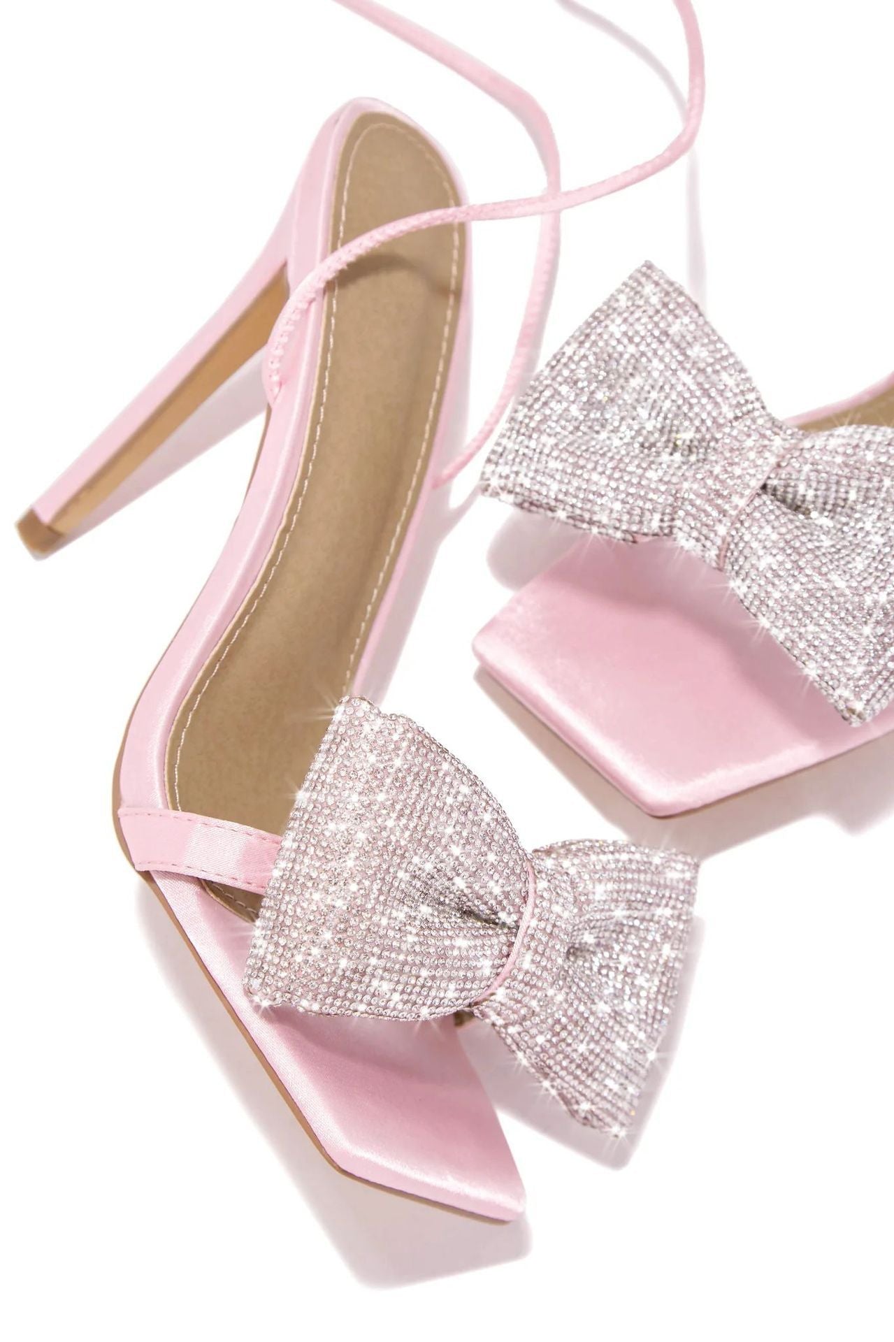 Rhinestone Bow Cross Strap High Heels