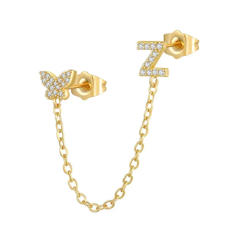 Women's Zircon Butterfly Alphabet One Piece Stud Earrings - Viexta