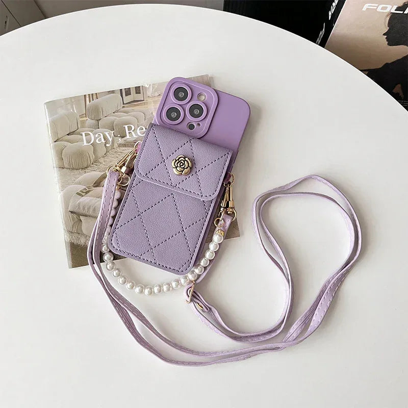 Crossbody Rope Diamond Metal Flower iPhone Case - Viexta