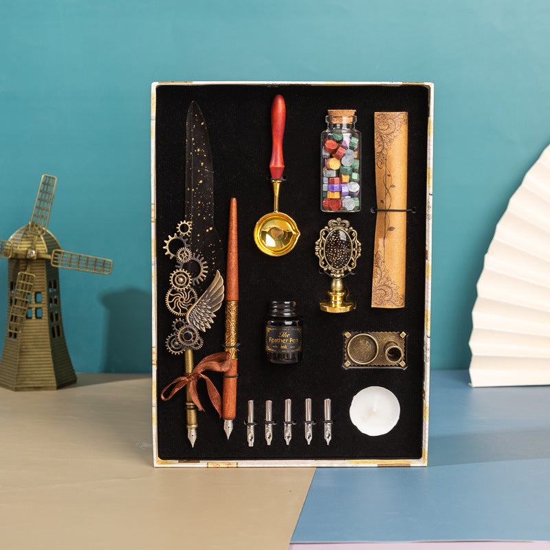 Vintage Feather pen & mirror gift hamper