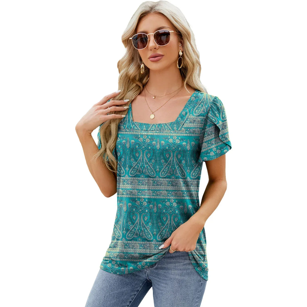 Bohemian Printed Short-sleeved T-shirt - Viexta