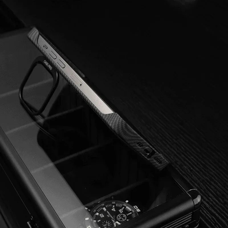 hollow-carbon-fiber-pattern-frameless-magnetic-bracket-iphone-case - Viexta
