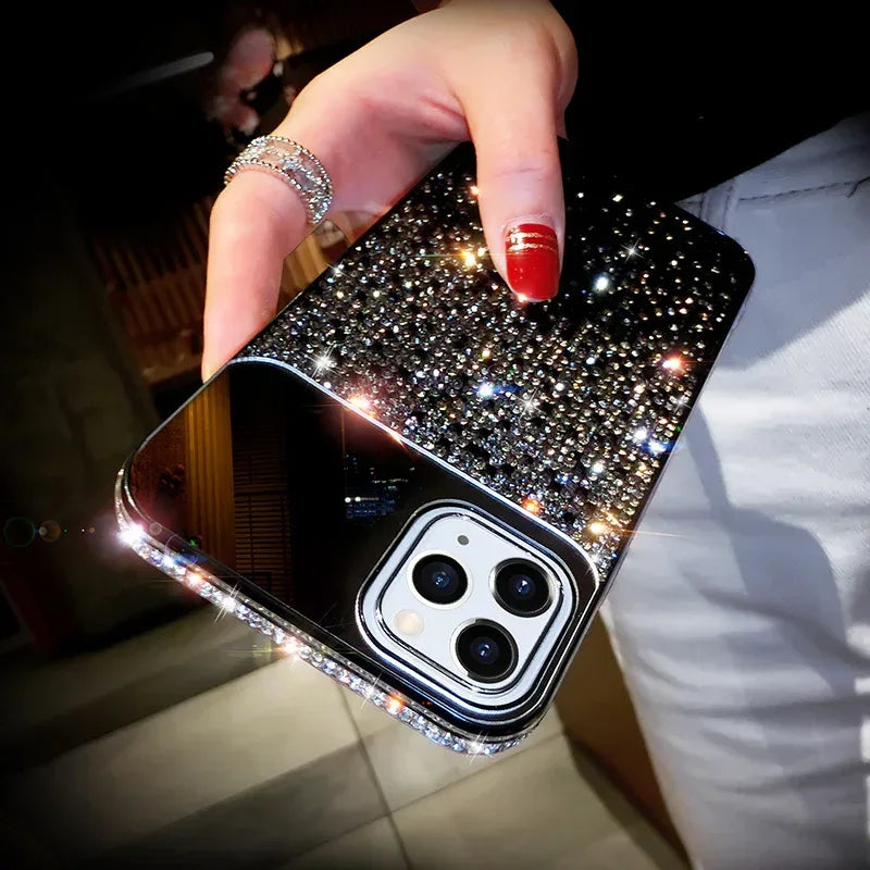Gradient Rhinestone Mirror Phone Case - Viexta
