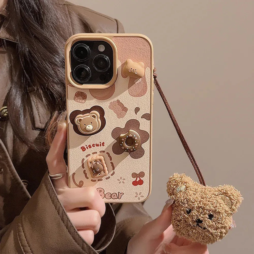 3D Cookie Bear iPhone Case In Leather Style - Viexta