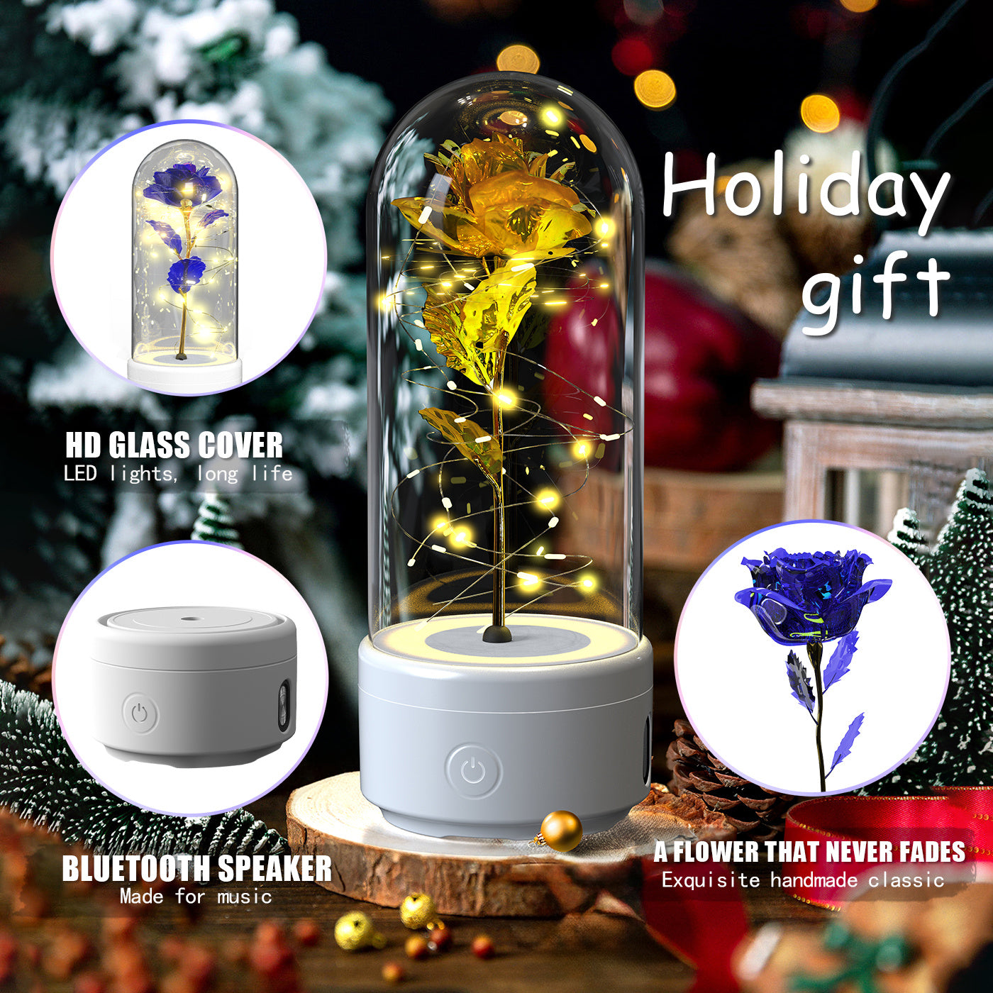 2 In 1 Rose LED Light with Bluetooth Speaker