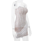 Strapless Lace Dress With Back Lace-up Design - Viexta