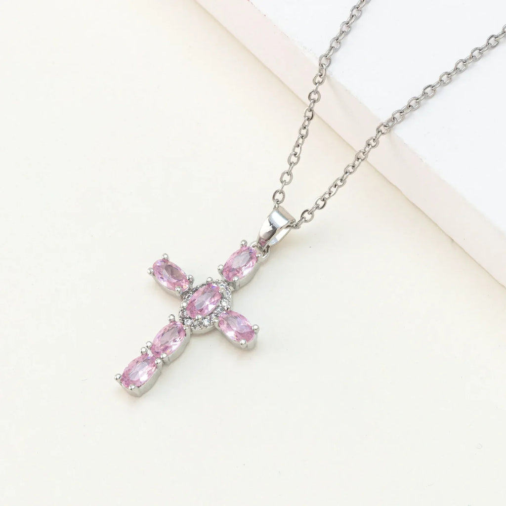 cross-pendant-colorful-zircon-delicate-chain - Viexta
