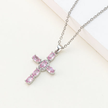 Cross Pendant Colorful Zircon Delicate Chain