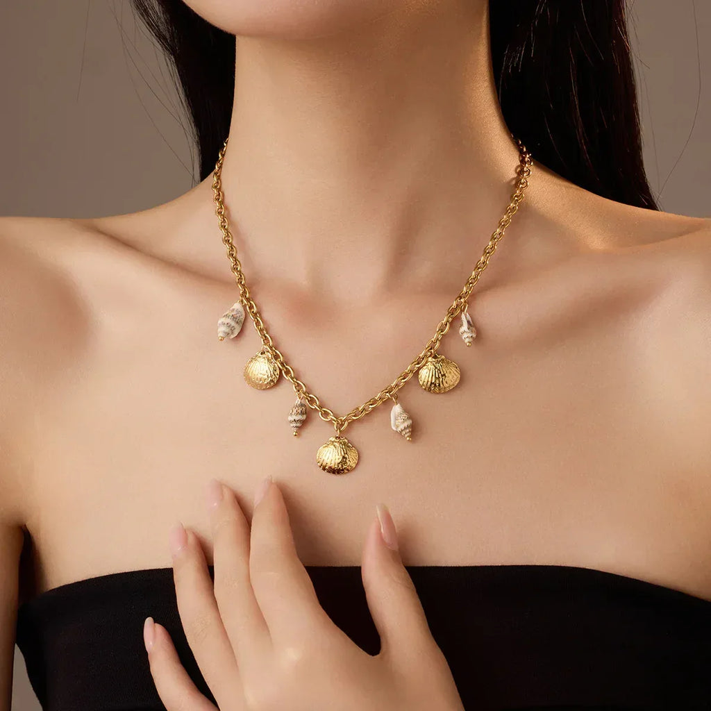 ocean-style-18k-gold-titanium-steel-shell-necklace - Viexta