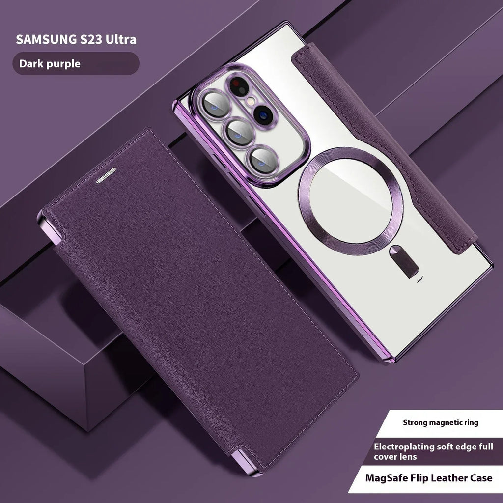 Electroplated Wireless Magnetic Business Flip Samsung Leather Case - Viexta